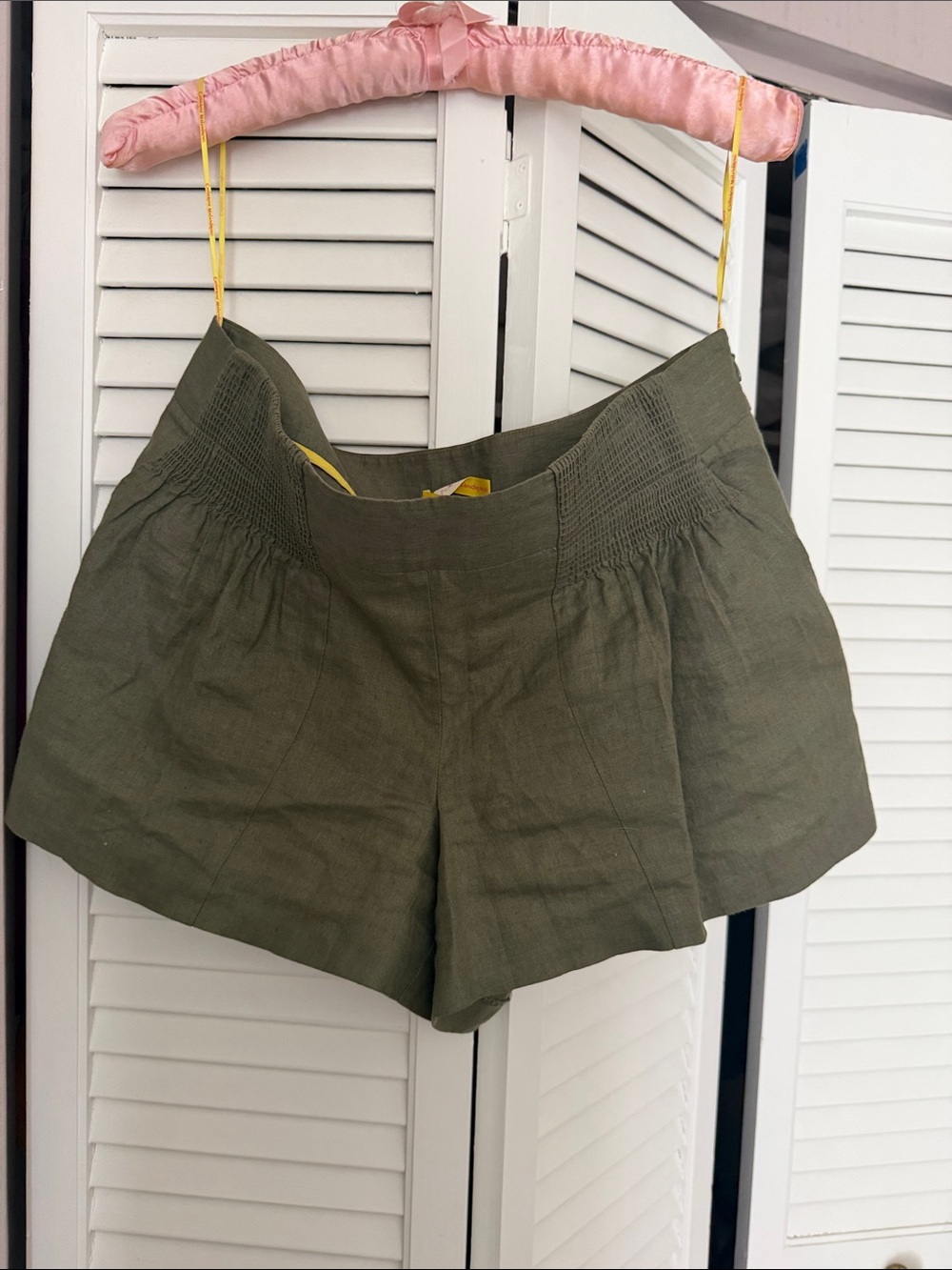 Catherine Maladrino Olive Green Linen Shorts